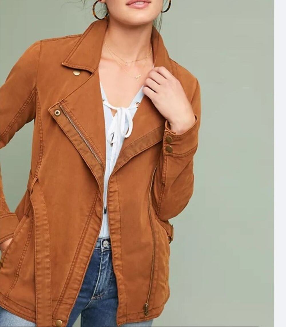 Anthropologie rust-brown, asymmetrical zippered moto jacket Size M